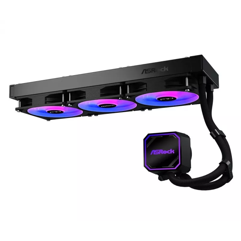 CPU chladič ASROCK Pro 360 ARGB čierny — ASROCK model 90-APRA36-BAAGA6, 360-mm AIO kvapalinový chladič, ARGB osvetlenie