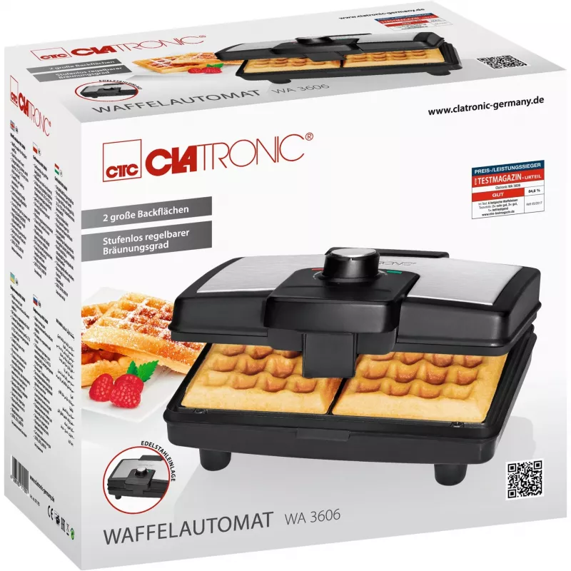Clatronic WA 3606 vaflovač 2 vafle čierna, nehrdzavejúca oceľ 800 W
