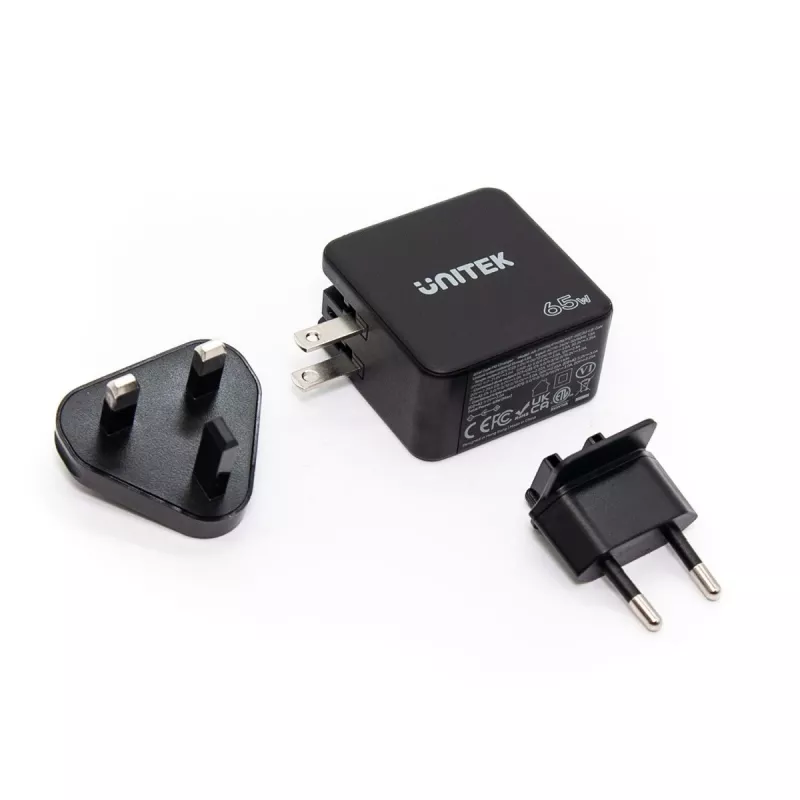 Unitek P1117B USB-C PD 65W univerzálna mobilná nabíjačka, 2x USB‑C PD + 1x USB‑A, čierna