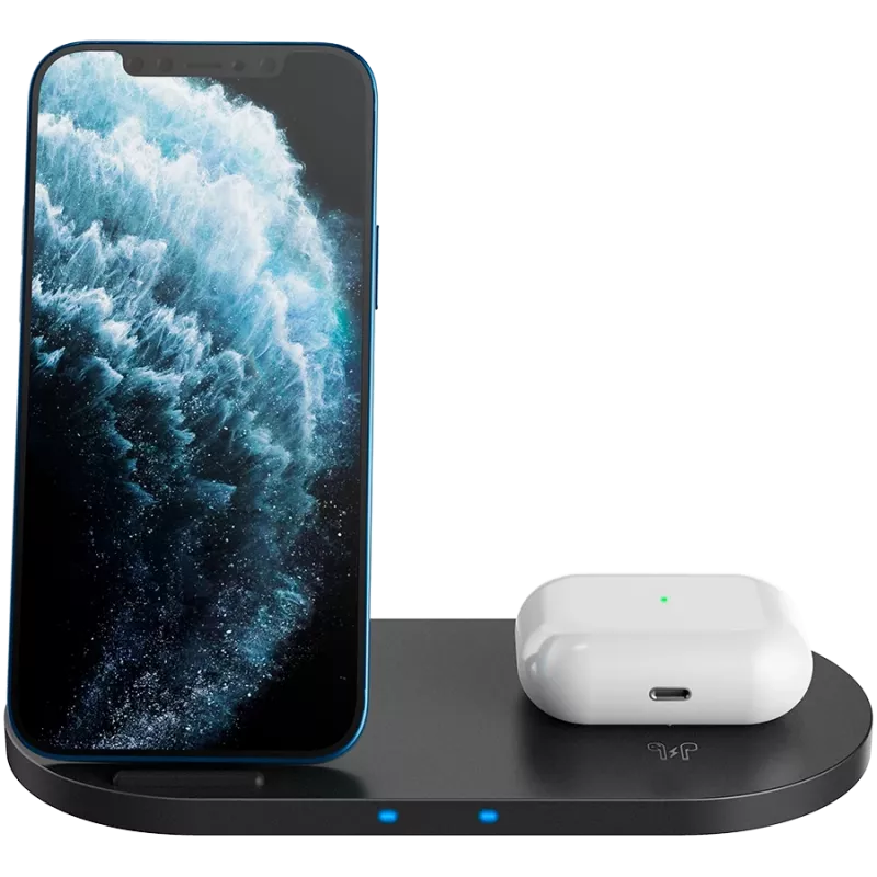 Nabíjačka bezdrôtová dokovacia stanica 2in1 QI 10W/USB-C/LED čierna