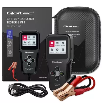Qoltec 52489 digitálny tester a analyzátor batérií 3-in-1 s LCD a viacjazyčný 6V | 12V | 24V | 30Ah-200Ah