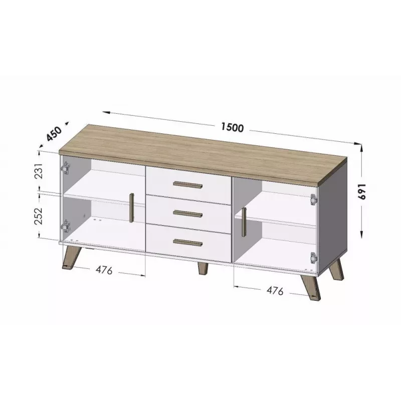 Cama komoda LOTTA 150 2D3S wotan dub + matná čierna