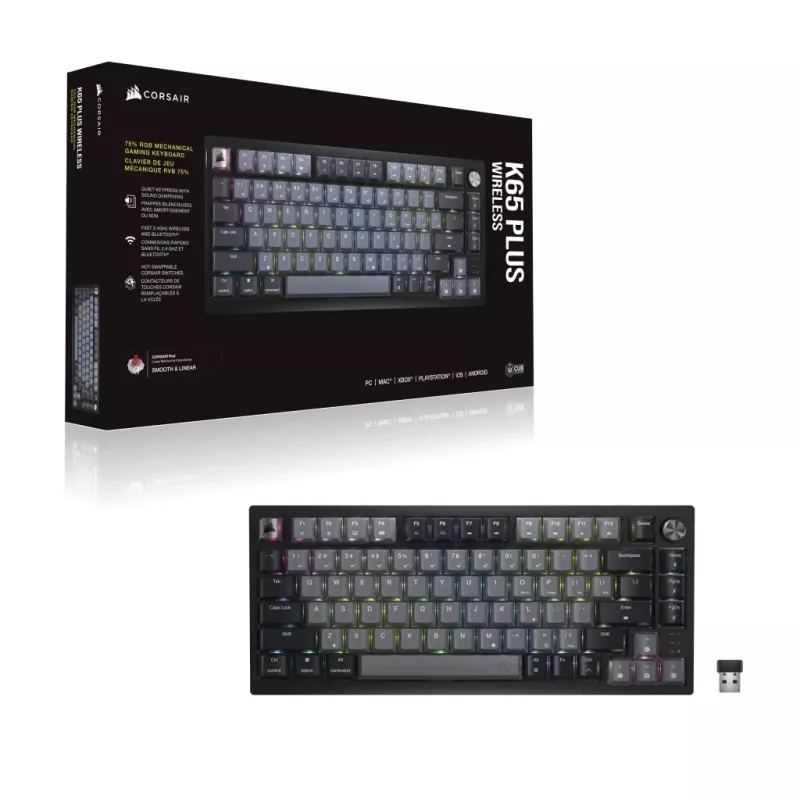 Corsair Gaming K65 Plus Wireless 75% RGB herná klávesnica, MLX červená - čierna, sivá