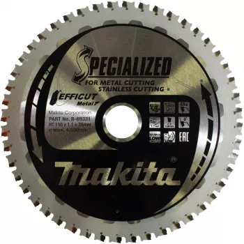 Makita Efficut – kotúč na okružnú pílu – na kov, nehrdzavejúcu oceľ, oceľ – 150 mm – 48 zubov – pre Makita DCS553RTJ