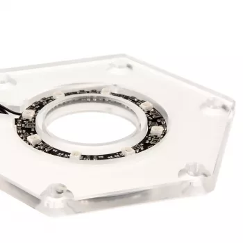 Montážna sada BitsPower Hexagon BP-WTHU-RGB — akryl transparentný, 91,4×80×6,5 mm