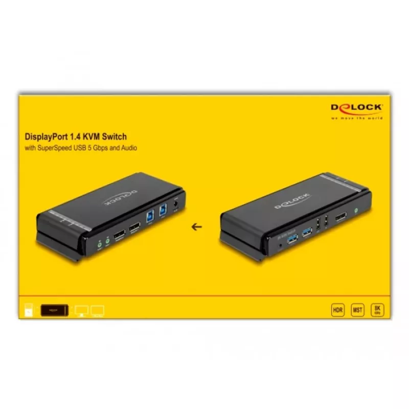KVM prepínač DeLOCK DisplayPort 1.4 8K 60Hz USB Audio