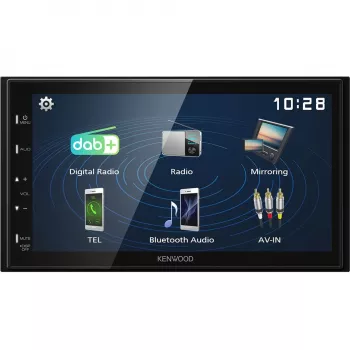 Kenwood Electronics DMX129DAB. Farba produktu: Čierna, DIN veľkosť: 2 DIN, Výstupný výkon: 64 W. Audio D/A konvertor: 24bit, Podporované audio formáty: