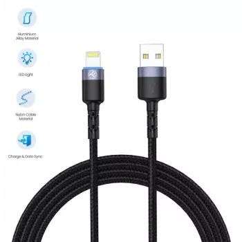 USB na Lightning dátový kábel Tellur 1,2 m nylonový pletený čierny