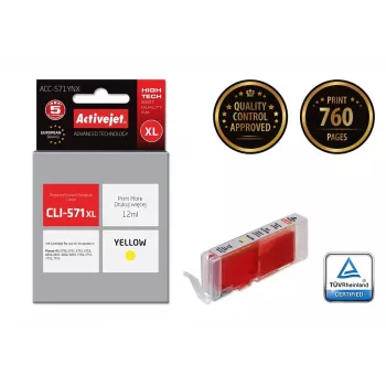 Activejet ACC-571YNX atrament (náhrada za Canon CLI-571XLY; Supreme; 12 ml; žltá)