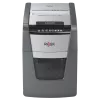 Skartovač REXEL Optimum AutoFeed+ 100X — 100-listový automatický podávač, 4 x 28 mm krížový rez, 34 l zásobník, hliník