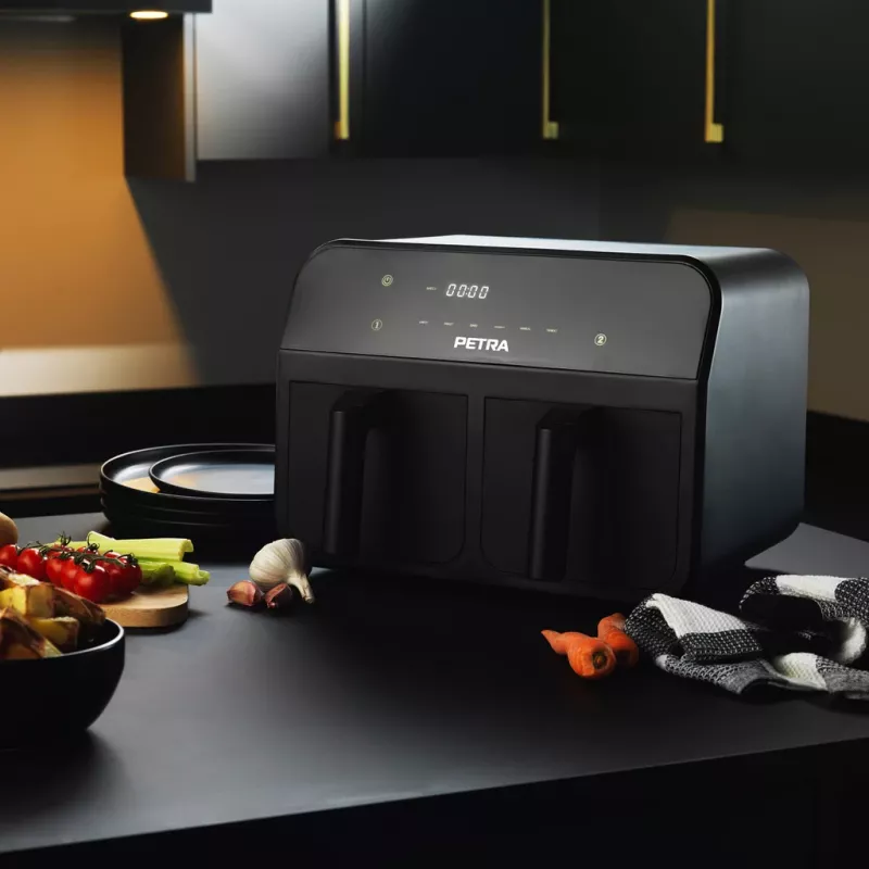 Teplovzdušná fritéza Petra PT4750BLKVDEEU7, dvojkomorová, objem 3,7 l, čierna