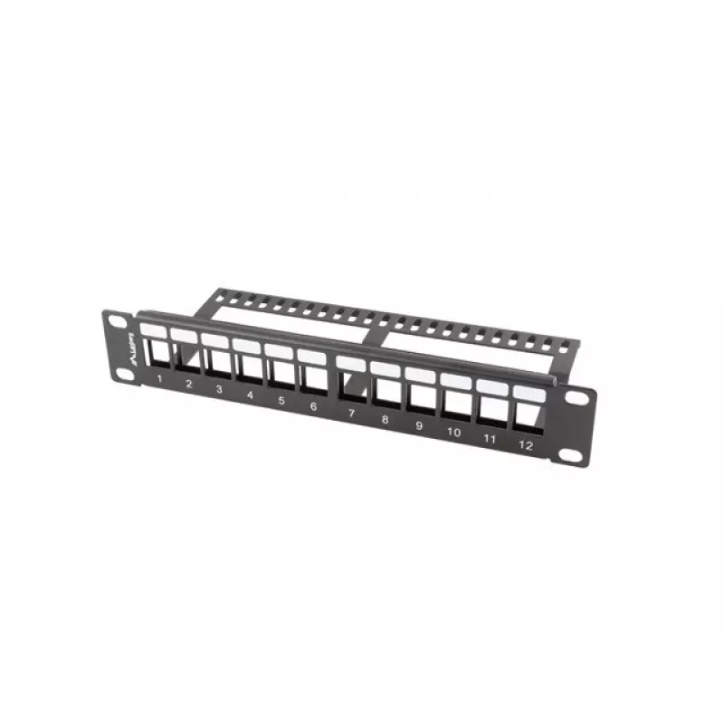 Lanberg PPKS-9112-B Prázdny prepojovací panel 12 portov 1U 10 palcov s organizérom Keystone, čierny