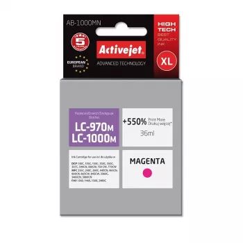 Kompatibilná atramentová kazeta ActiveJet AB-1000MN pre Brother LC1000M/LC970M, purpurová, 36 ml, vysoký (XL) výkon, jednotlivé balenie