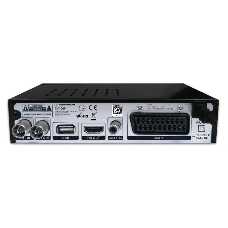 Set-Top-Box ESPERANZA EV106R káblový tuner DVB-T2 / DVB-C HEVC H.265, HDMI, USB, PVR, Dolby Digital, 174–790 MHz, čierny