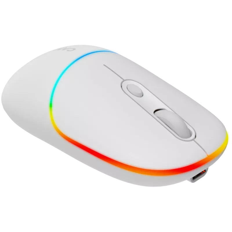 Canyon MW-22 CNS-CMSW22SW myš – 2-in-1 Bluetooth/2,4 GHz – optická – 800/1200/1600 DPI – 4 tlačidlá – RGB podsvietenie – nabíjacia – snehovo-biela
