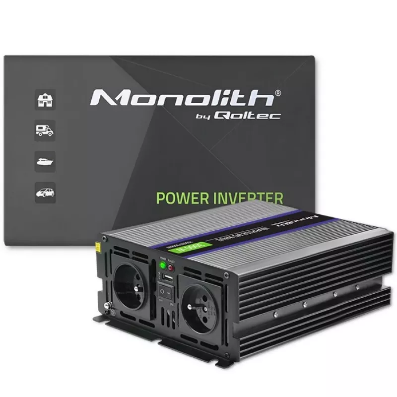 Invertor QOLTEC Monolith 3000 MS Wave, 12V→230V, 1500/3000W, s USB