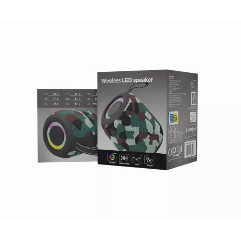 Gembird SPK-BT-LED-05-CM prenosný Bluetooth reproduktor s LED, maskáčový