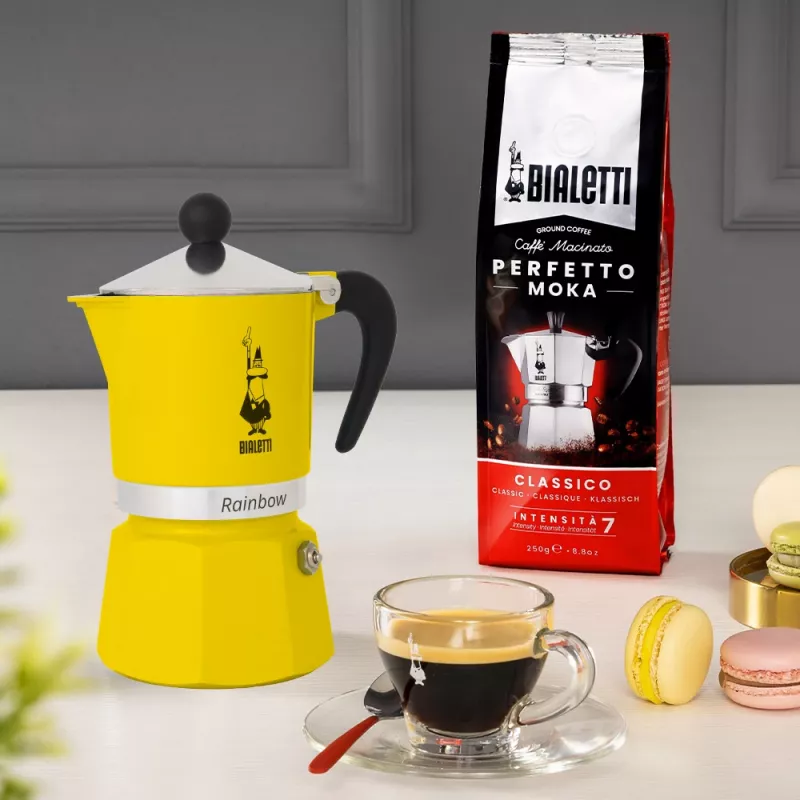 Moka kanvica Bialetti Rainbow čierna žltá