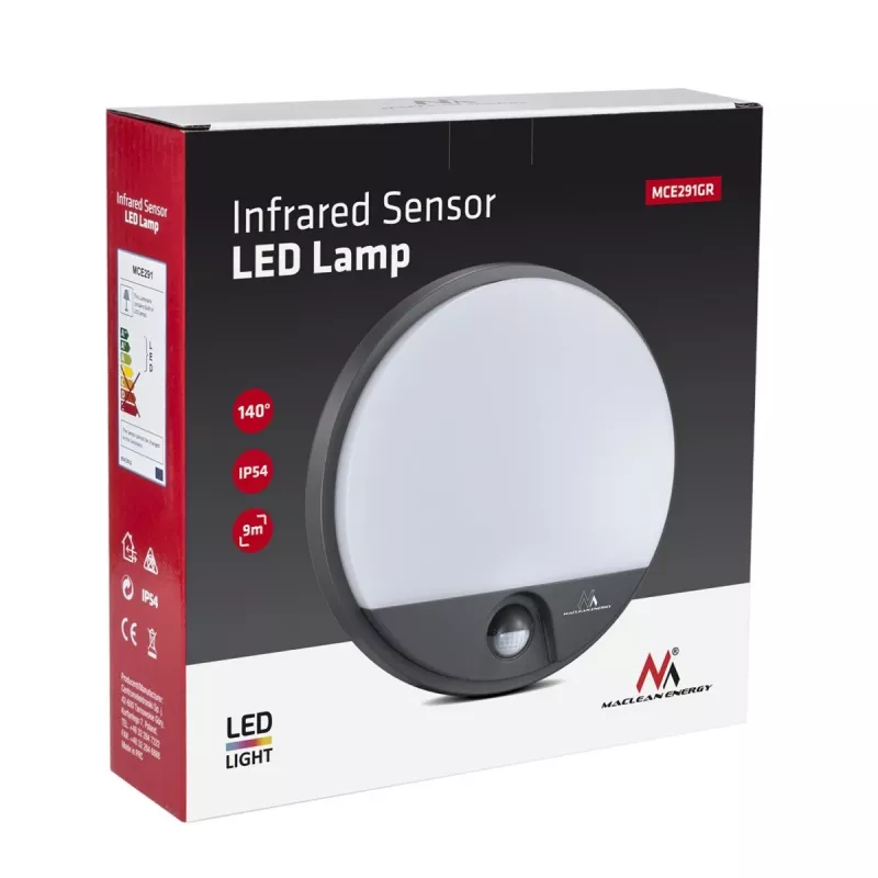 LED 15W lampa s infračerveným senzorom pohybu MACLEAN MCE291 GR