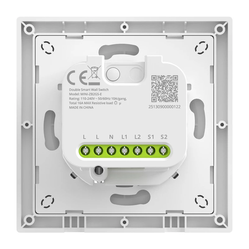 Nástenný ZigBee dvojkanálový inteligentný spínač Sonoff MINI-ZB2GS-E pre dva obvody, kompatibilný s podomietkovou/lištovou montážou