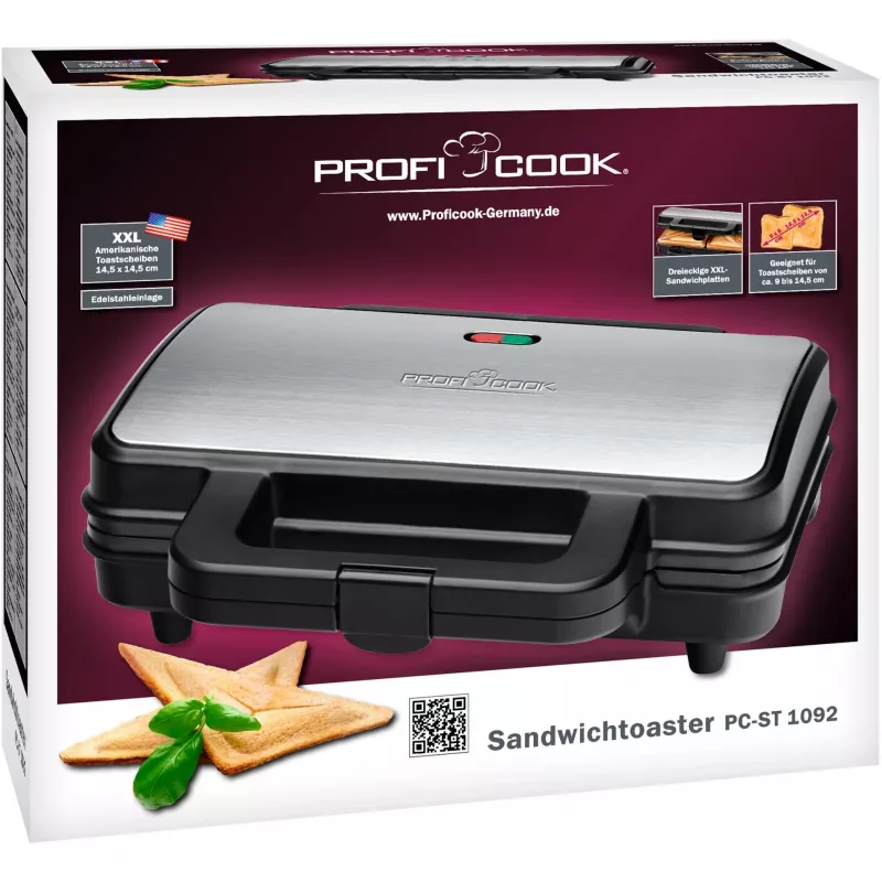ProfiCook PC-ST 1092 - sendvičovač - 900 W - nerez/čierna