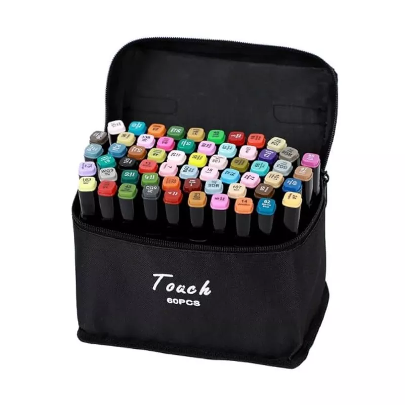 Sada fixiek Extralink MARKERY 60SZT — 60 kusov, štetčekové a guľaté hroty, farby čierna/Coral/Mint/Moka/Sky