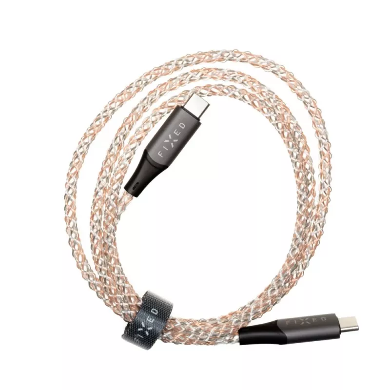 USB-C na USB-C nabíjací kábel FIXED FIXDLED-CC-RA s podporou PD a pevnou dĺžkou, integrovaná dúhová LED