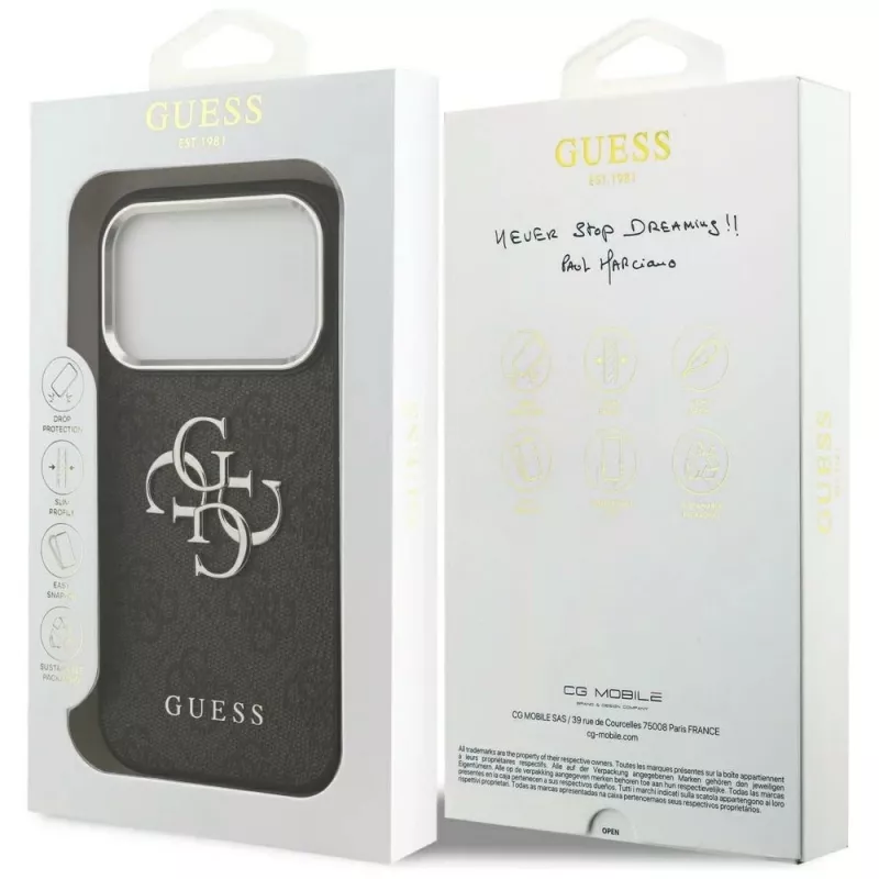 GUESS | Hardcase 4G | Zadný kryt | iPhone 17 Pro Max | Apple | Ekologická koža/PC/Plast/TPU | Čierna