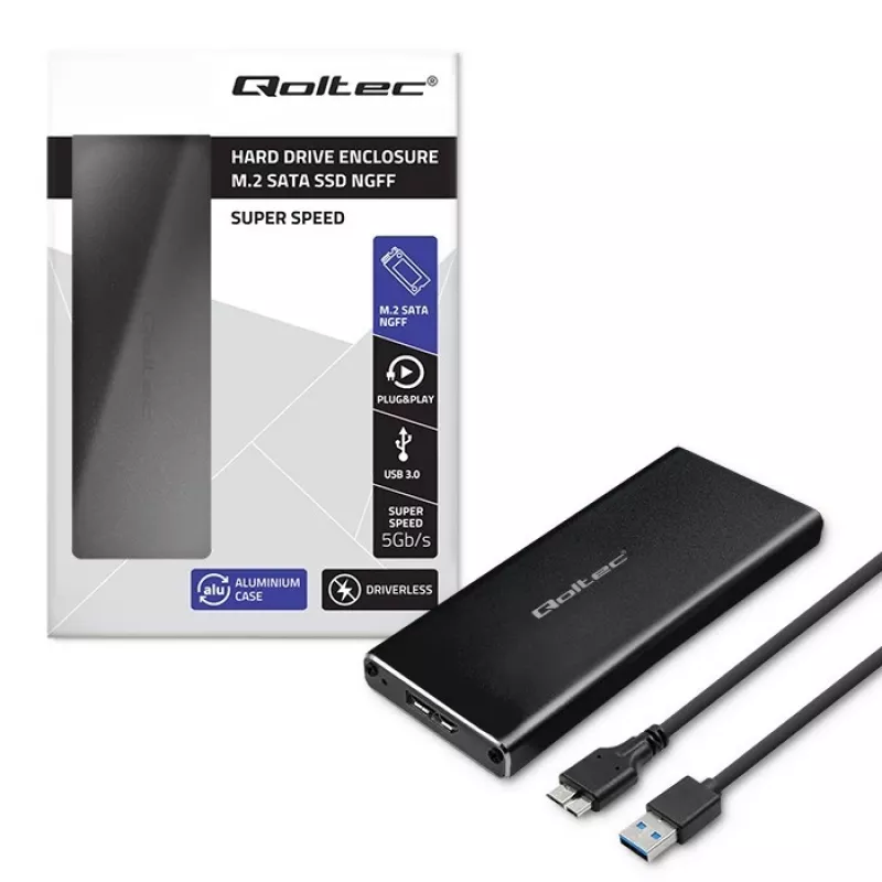 M.2 SATA SSD puzdro QOLTEC 51854 USB 3.0 bez nástrojov