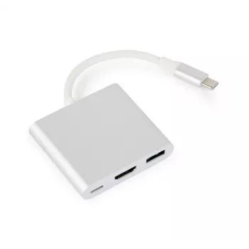 USB grafický adaptér GEMBIRD A-CM-HDMIF-02-SV, HDMI výstup, až do 3840×2160, strieborný, 58,5×51×11,6 mm