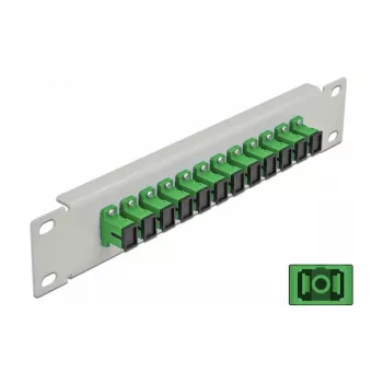 Optický patch panel DeLOCK 10 inch 12 portov SC Simplex zelená 1HE sivá
