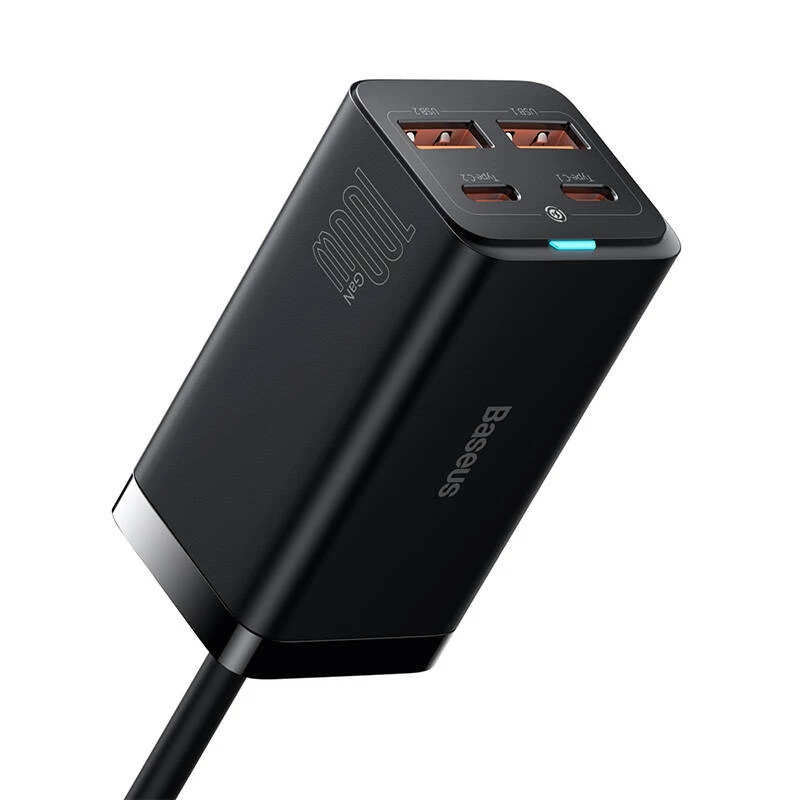 Baseus GaN3 Pro CCGP000101 stolová nabíjačka 100 W, 2x USB-C + 2x USB-A, PD 3.0, QC 4.0+, kábel 1,5 m, čierna