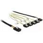 Interný Mini-SAS-na-4×SATA kábel DELOCK 1 m — Mini-SAS SFF-8087 na 4×SATA 7-pin, čierny/strieborný/žltý