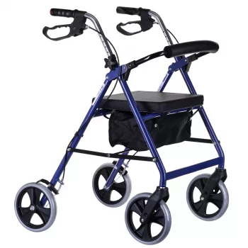 Rollator so štyrmi kolesami a sedadlom, modrý/čierny