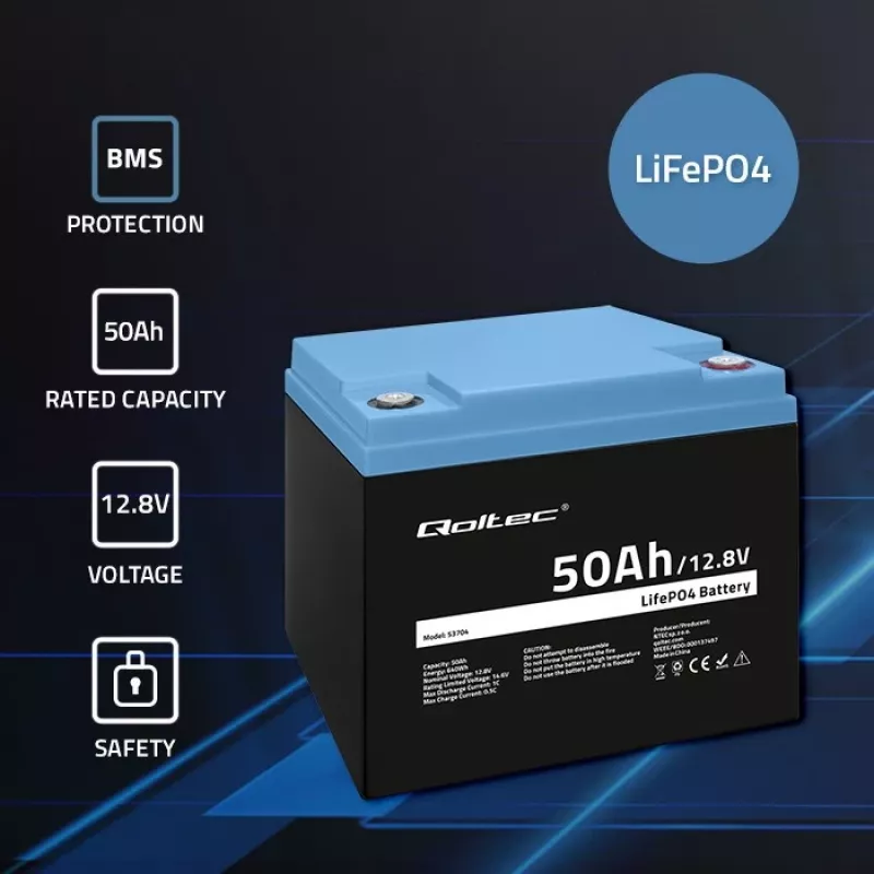 LiFePO4 batéria QOLTEC 12,8 V 50 Ah (model 53704) pre zálohovanie a ukladanie energie