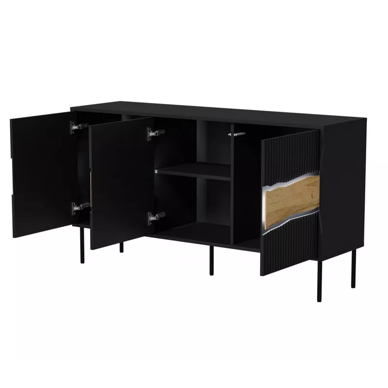 Cama Meble INSERTO 3D komoda, 143,5x40x80 cm, čierna, s LED