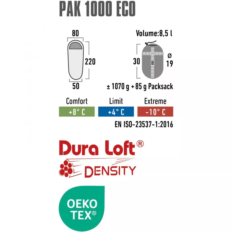 Spací vak Mumia Pak 1000 ECO (tmavozelená/červená)