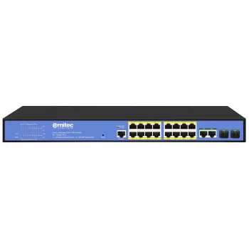 Sieťový switch ERNITEC ELECTRA-M16-1GB-285W – 16-portový Layer 2+ s 2 x Gigabit RJ45, 285 W výkon