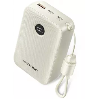 Powerbank Vention 20000mAh 22,5W – 2× USB‑C, 1× USB‑A, béžová