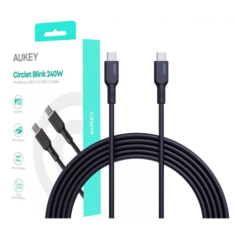 AUKEY CB-SCC241 USB-C Power Delivery PD 240W 5A 20V 1m nylon čierny - D