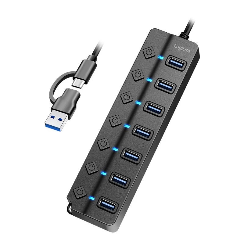 USB 3.2 Gen 1 hub, 7 portov s vypínačom, čierny