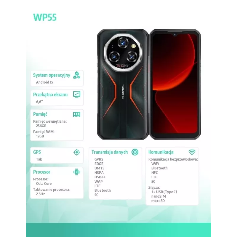 Smartfón Oukitel WP55 6,6 palcov 12 GB 256 GB DS 11000 mAh oranžový