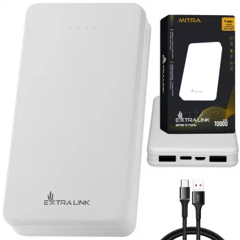 Powerbanka Extralink EPB-078W 10000 mAh biela, USB-C, 10 W výstup, nabíja až 2 zariadenia