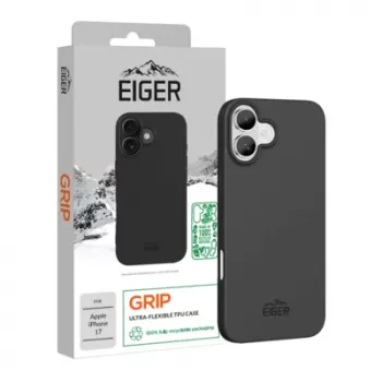 Ochranné puzdro s úchopom Eiger pre iPhone 17 – čierne, robustné ľahké puzdro