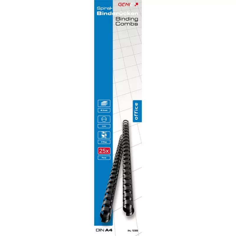Genie 12369 - chrbát väzby - čierna - 45 listov - plast - 8 mm - 80 mm