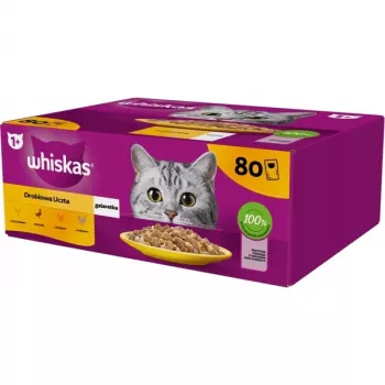 Vlhké krmivo pre mačky vo vrecúškach Whiskas Pouch v želé hydina 80×85 g