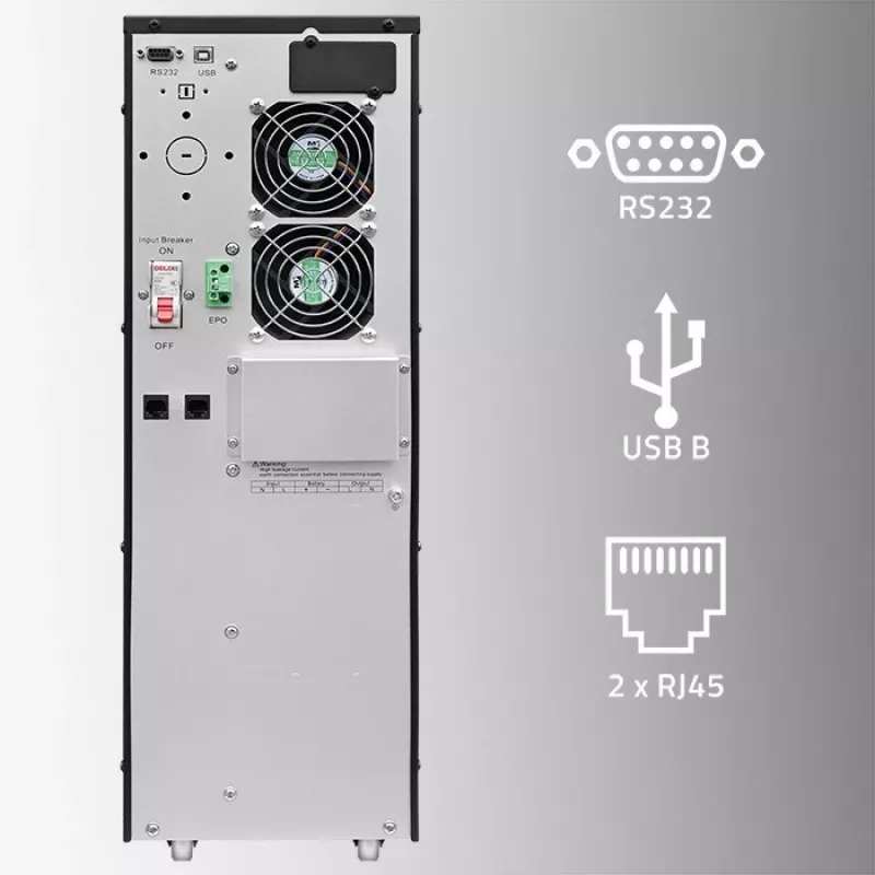 Qoltec 52284 UPS neprerušiteľný zdroj napájania | 10kVA | 10000W | účinník 1,0 | LCD | EPO | USB | online