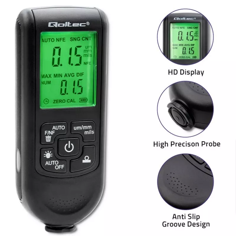 Qoltec merač hrúbky laku s LCD displejom | 0~2000 µm