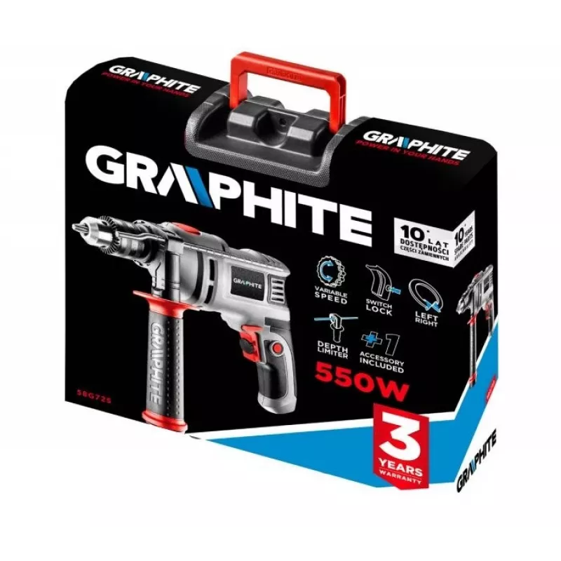 Graphite 58G725 vŕtačka 3000 RPM s kľúčom sivá