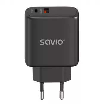 Outdoorová nabíjačka SAVIO LA-06/B USB Type-C 30W Power Delivery 1x USB-C čierna, 5–20V, 3A/9V, 3A/5V, 3A/12V, 2,1A